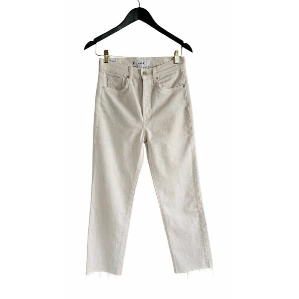 Frank & Eileen Monaghan Cream Denim Jean Womens Size 26 Straight Leg Raw Hem